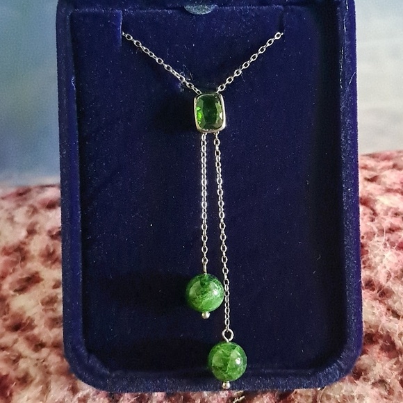 Jewelry - Chrome Diopside Lariat Necklace 18" In Rhodium Over 925 Sterling Silver